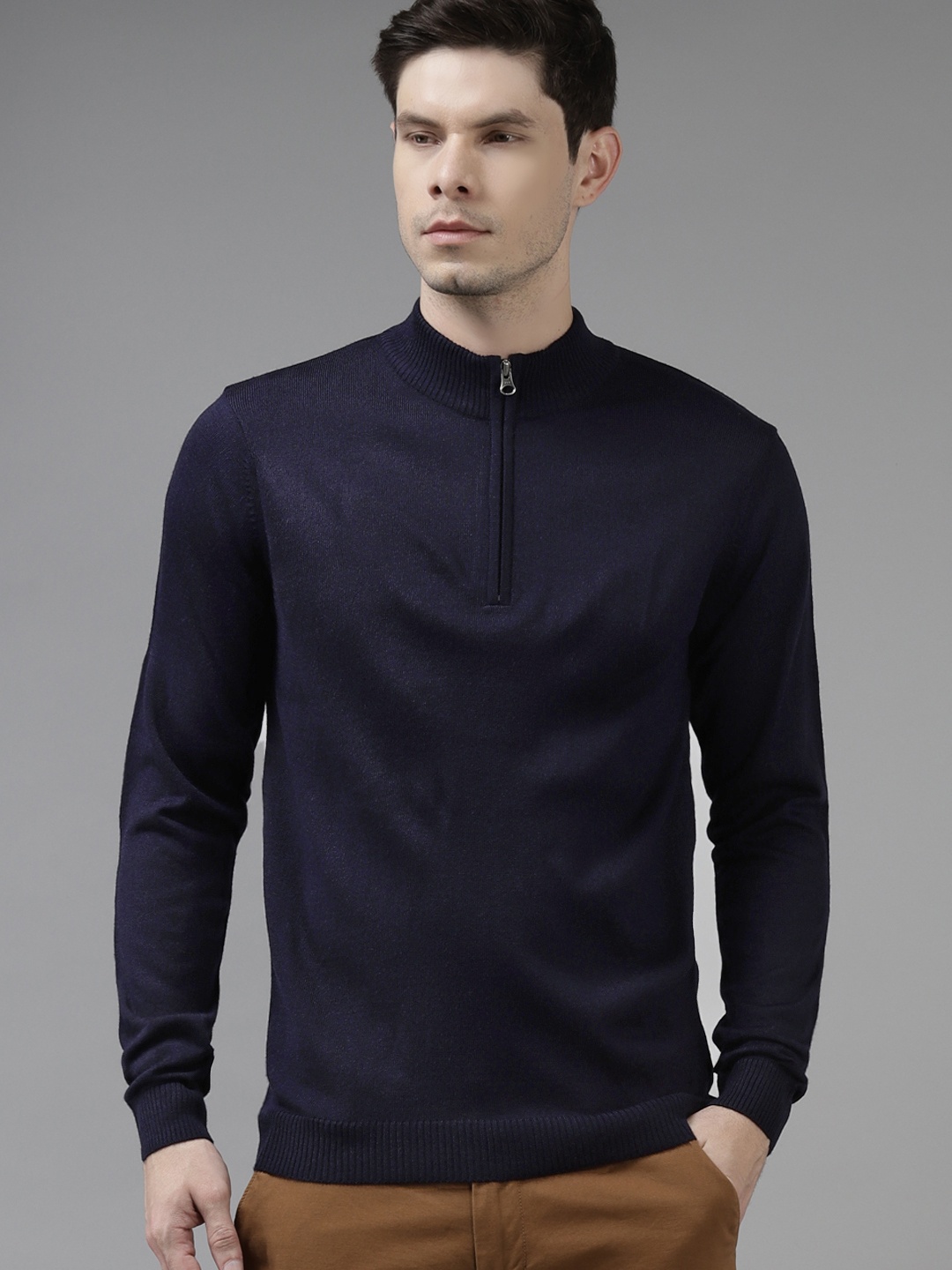 

Van Heusen Men Navy Blue Solid Pullover