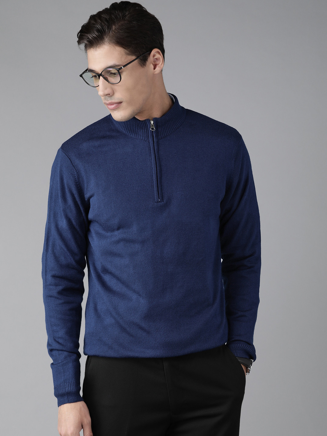 

Van Heusen Men Navy Blue Solid Pullover