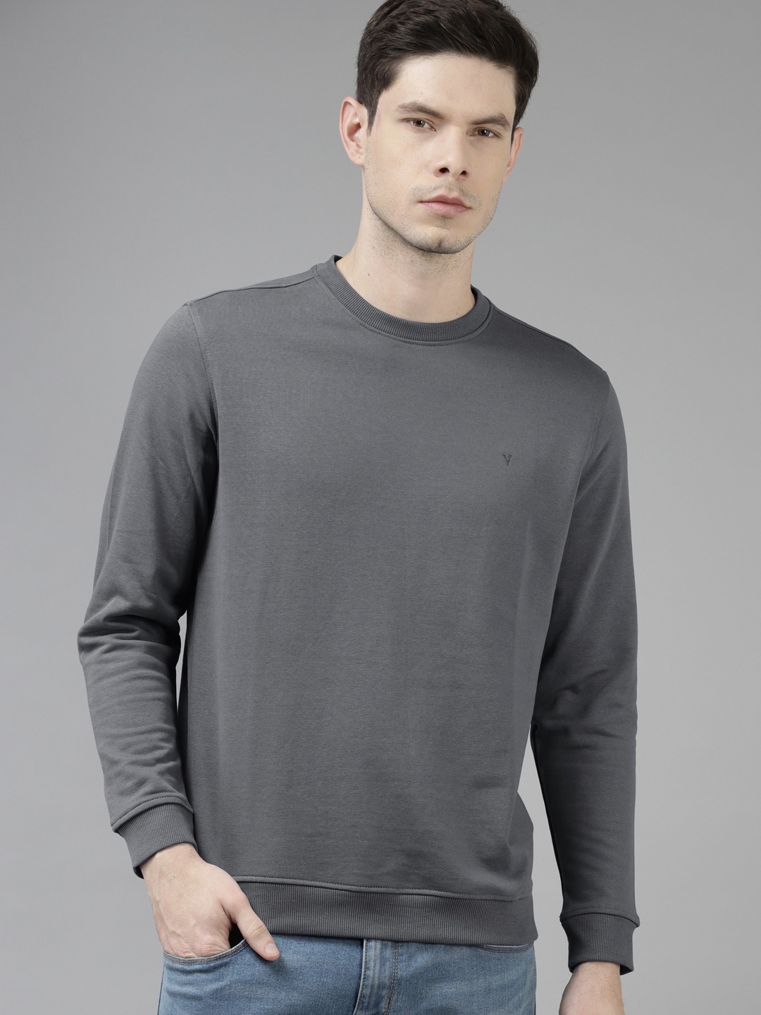 

Van Heusen Men Charcoal Grey Solid Sweatshirt