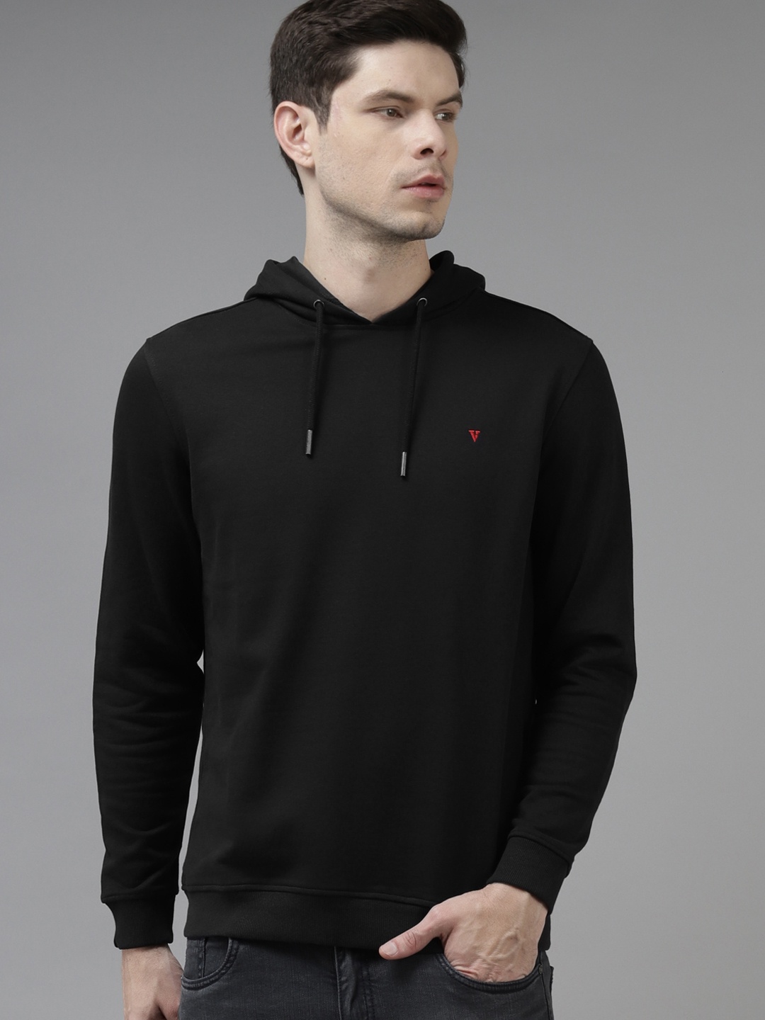 

Van Heusen Men Black Solid Hooded Sweatshirt