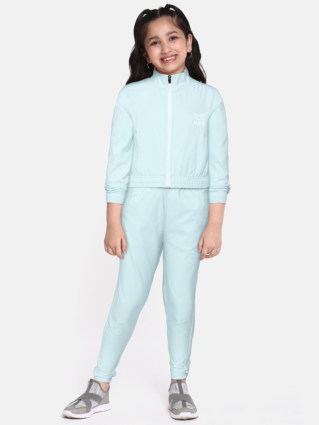 

HRX By Hrithik Roshan U-17 Active Girls Iced Aqua Rapid-Dry Solid Tracksuits, Blue