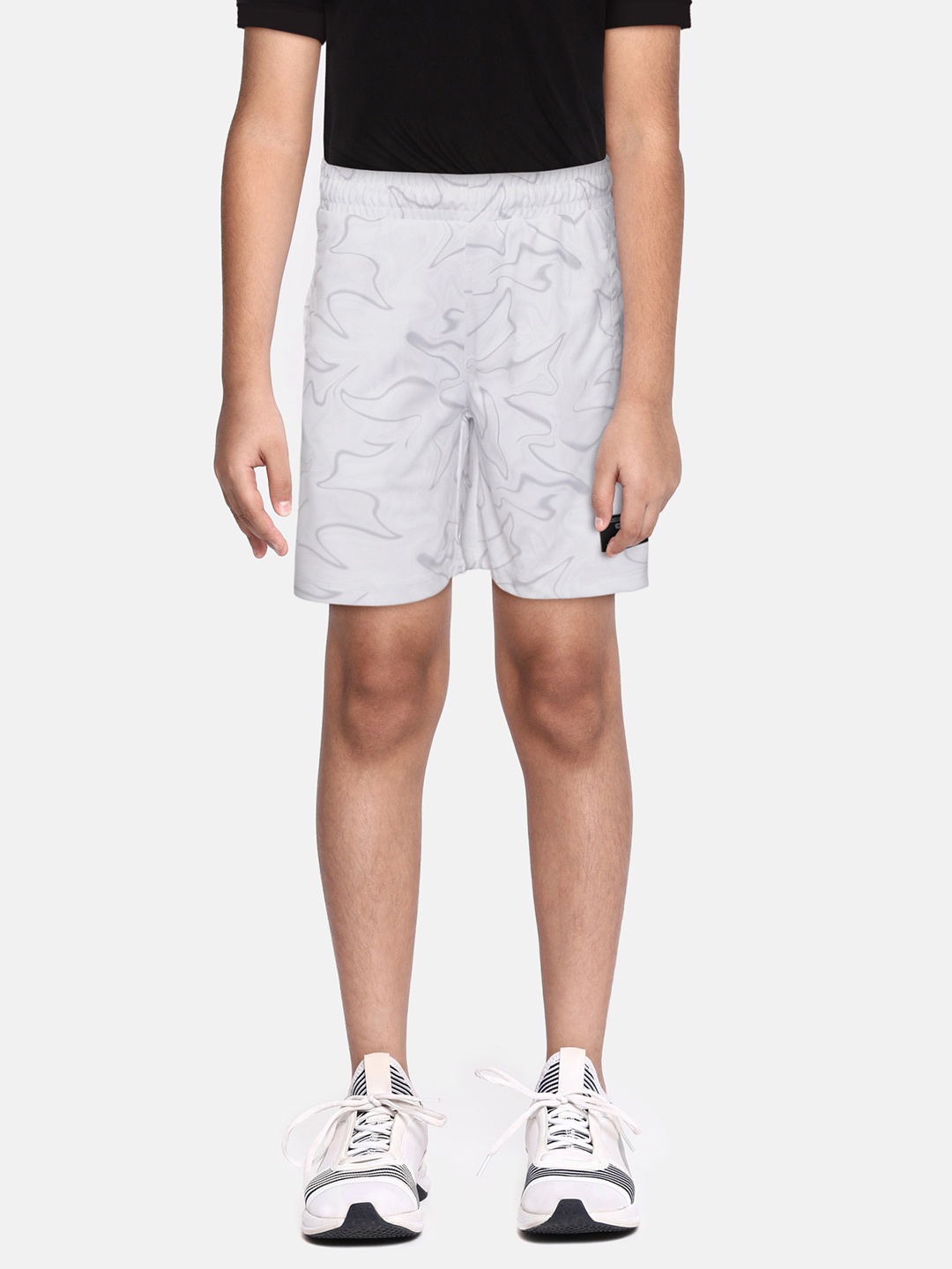 

HRX by Hrithik Roshan U-17 Lifestyle Boys White & Grey Rapid-Dry AOP Shorts