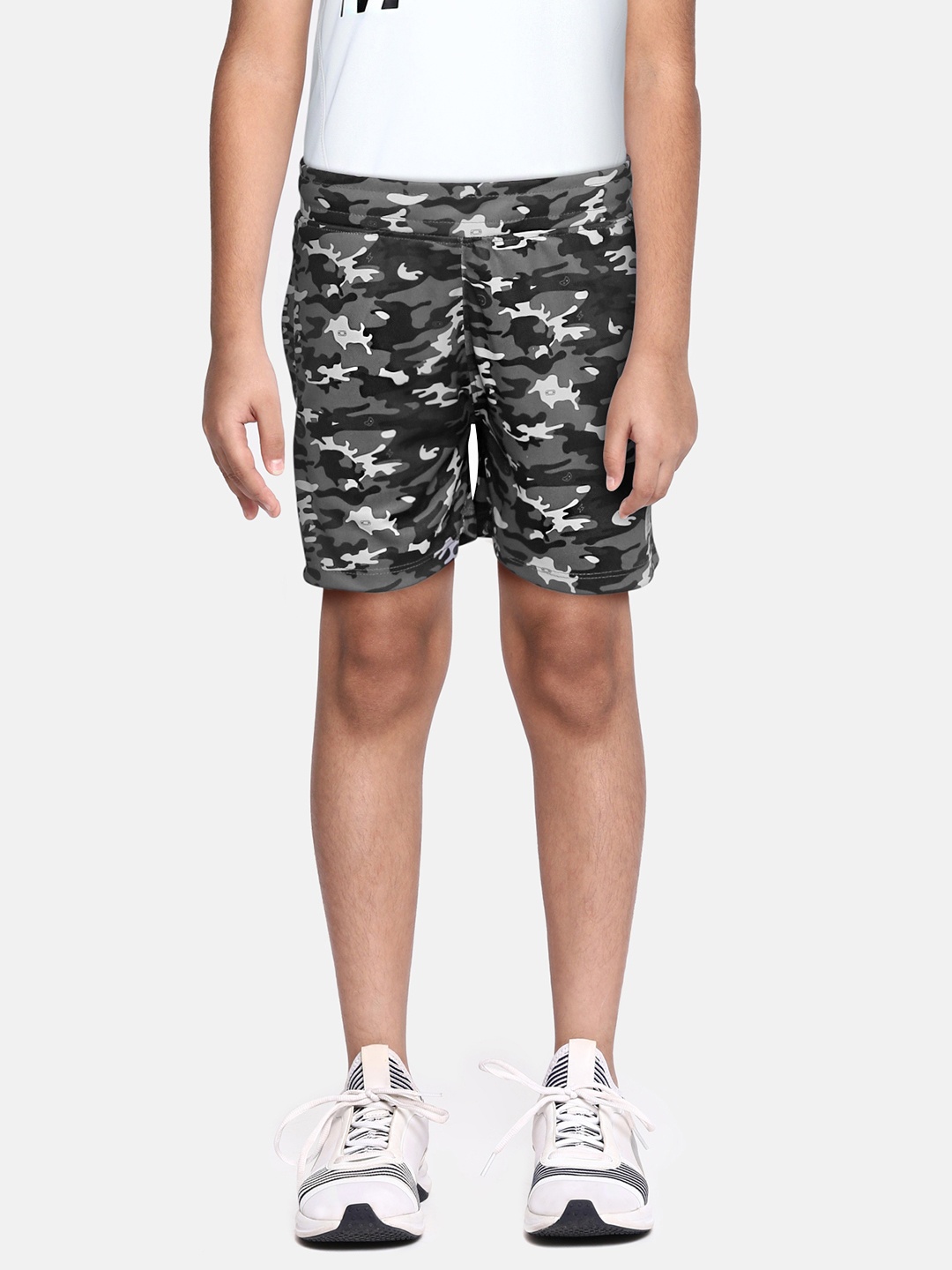 

HRX by Hrithik Roshan Boys Grey & Black Camouflage Print Regular Shorts