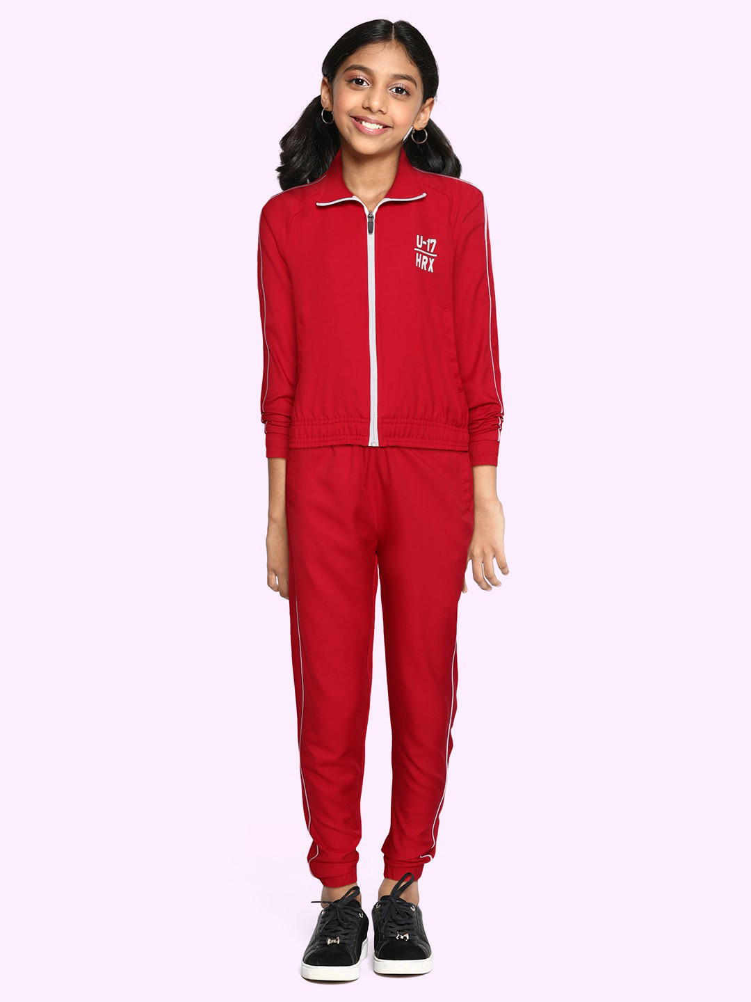 

HRX By Hrithik Roshan U-17 Active Girls High Risk Red Rapid-Dry Solid Tracksuits