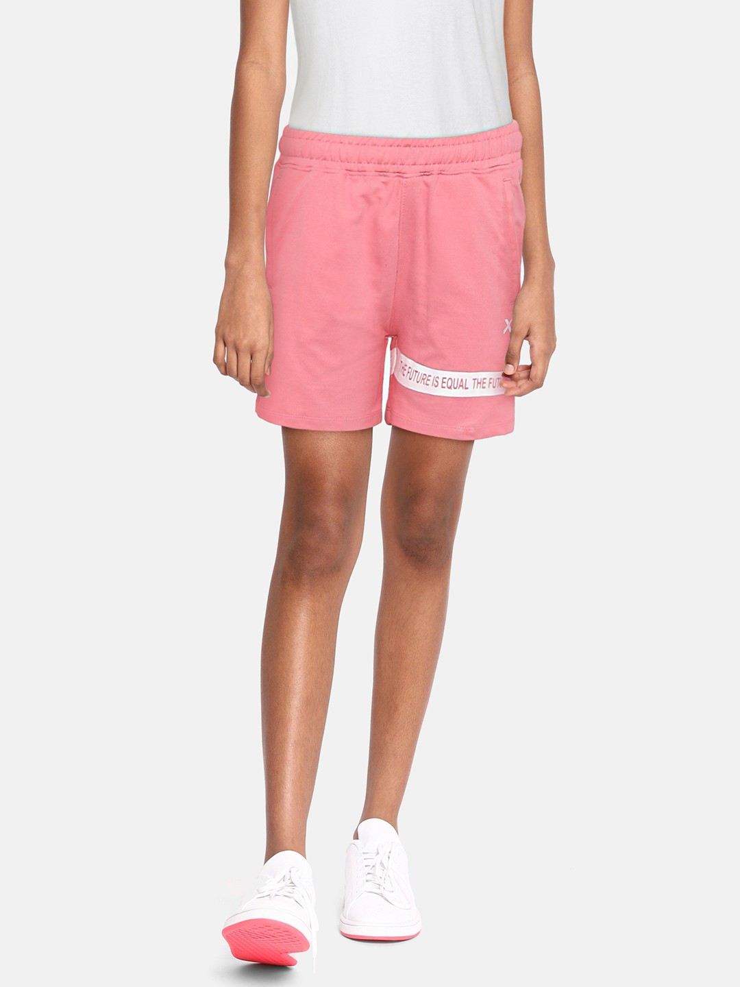 

HRX by Hrithik Roshan Girls Pink & White Striped Detail Cotton Shorts