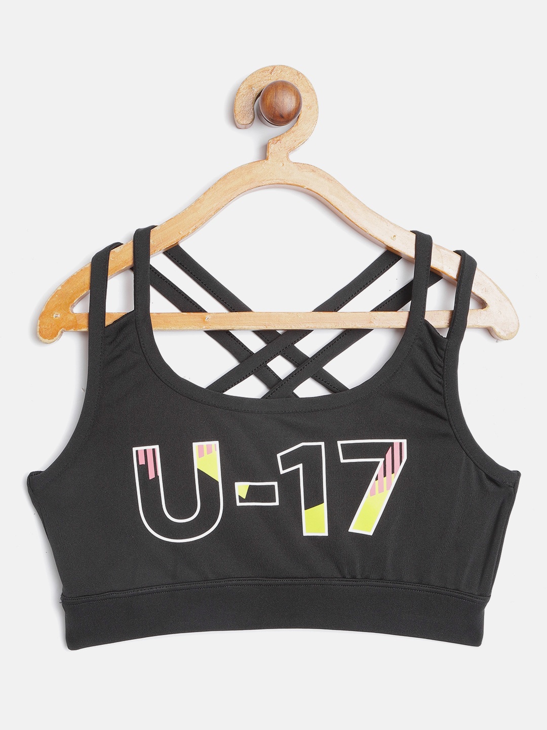 

HRX by Hrithik Roshan Girls Black & Yellow Typography Printed Rapid Dry Active Sports Bra
