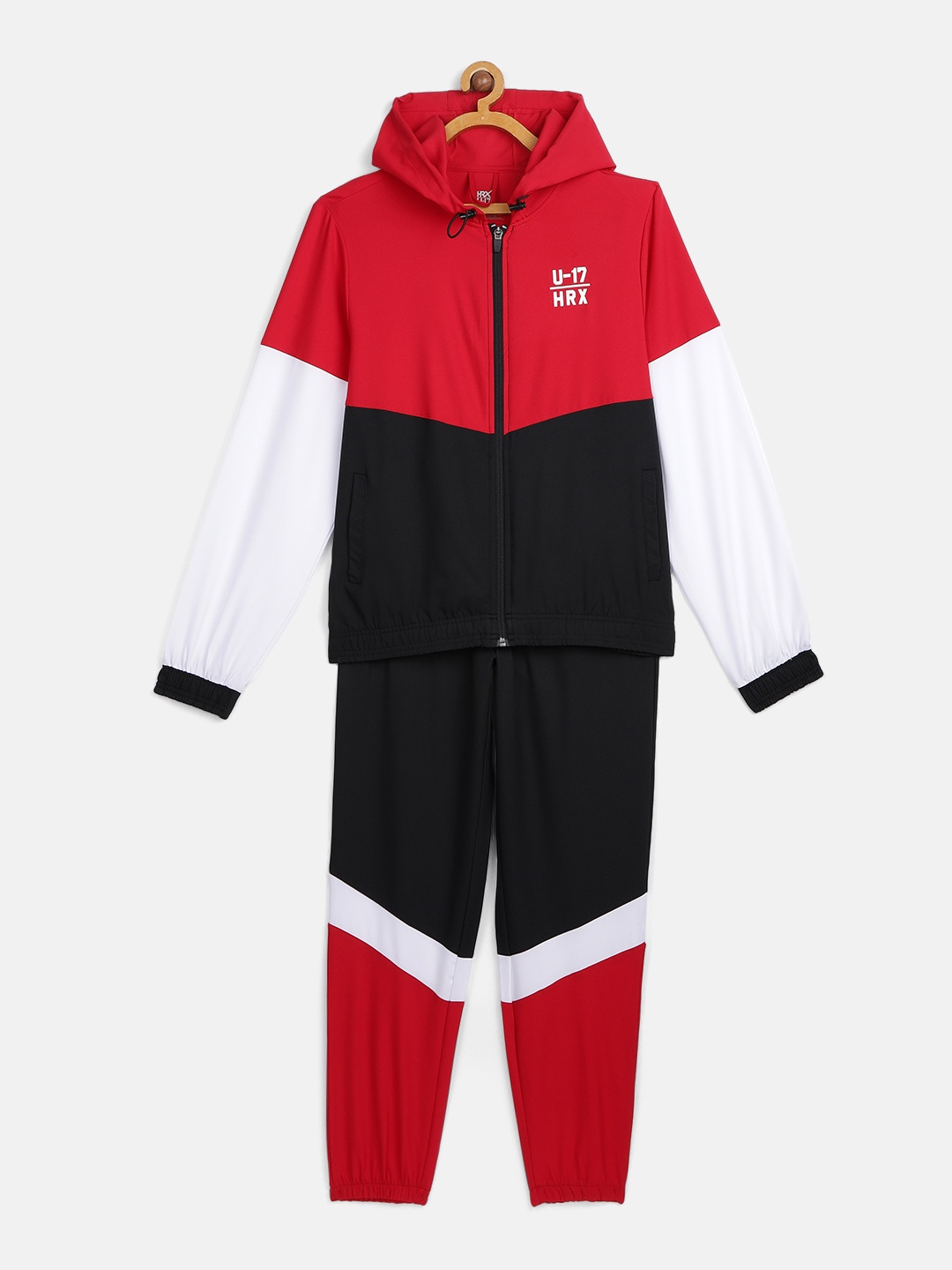 

HRX by Hrithik Roshan U-17 Boys Red & Black Rapid-Dry Colourblocked Tracksuit