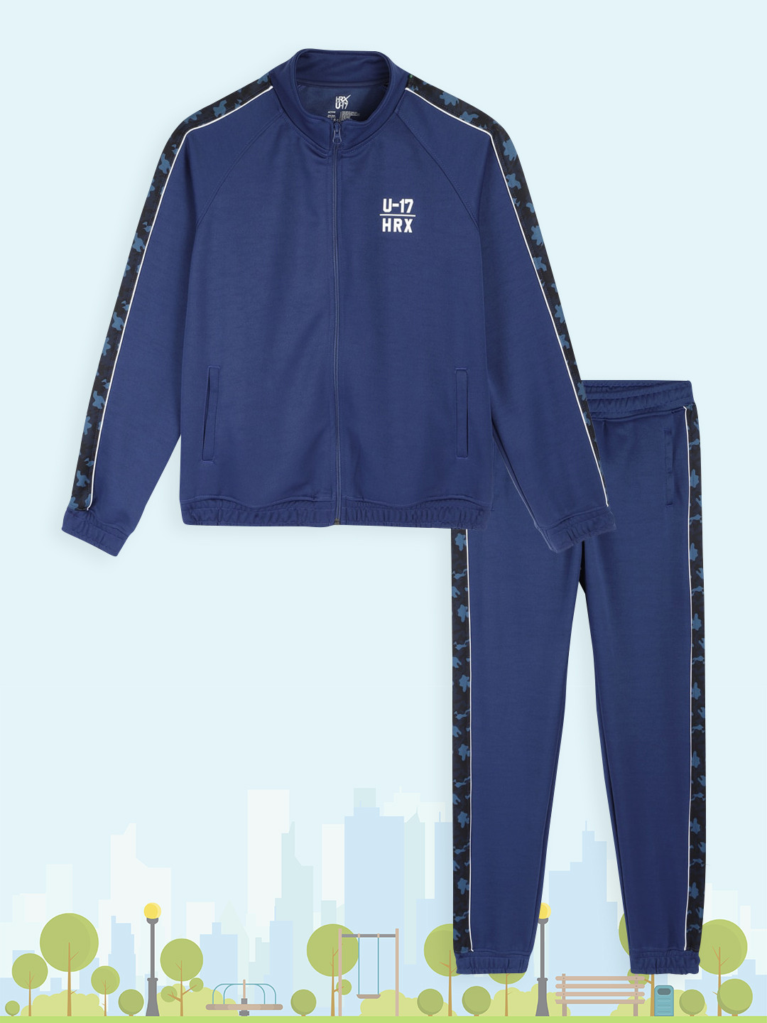 

HRX By Hrithik Roshan U-17 Active Boys Estate Blue Rapid-Dry Solid Tracksuits