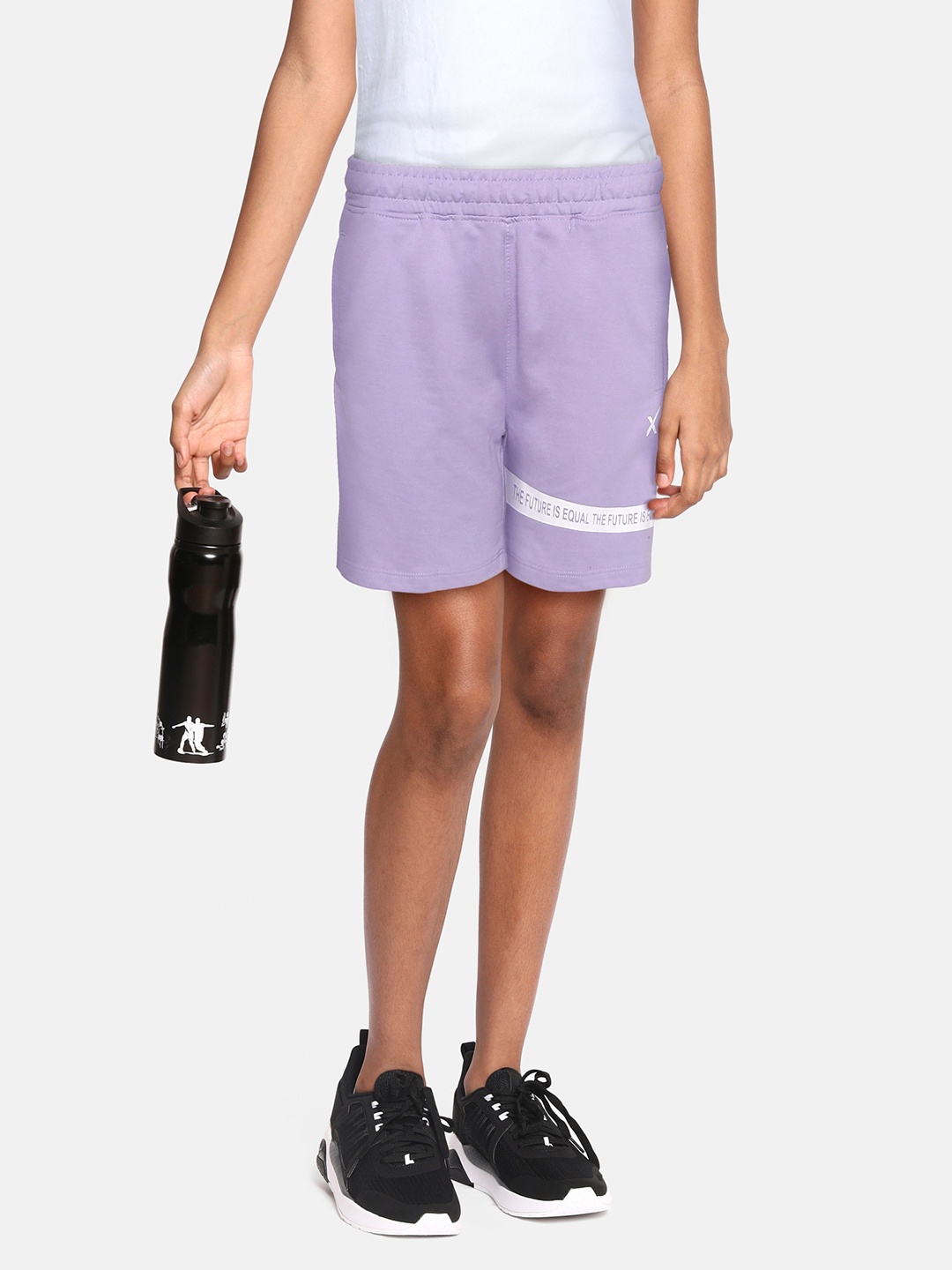 

HRX by Hrithik Roshan Girls Lavender & White Striped Detail Cotton Shorts
