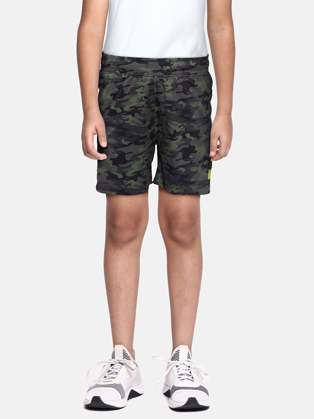 

HRX by Hrithik Roshan Boys Olive Green & Black Camouflage Print Regular Shorts