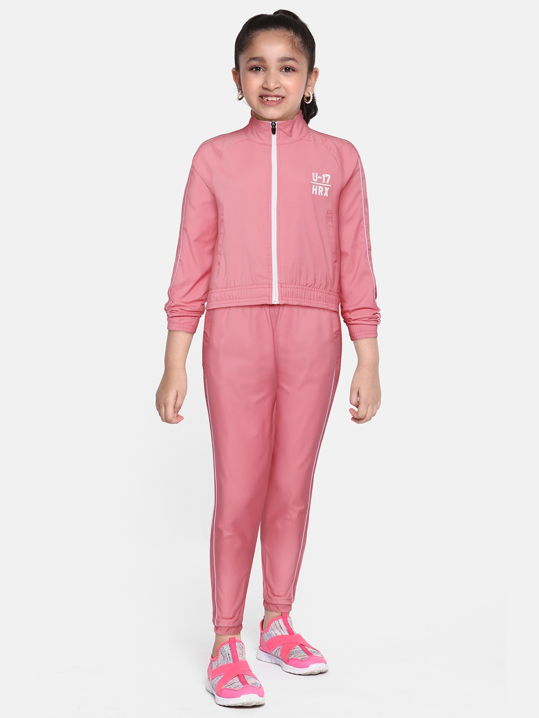 

HRX By Hrithik Roshan U-17 Active Girls Confetti Rapid-Dry Solid Tracksuits, Pink