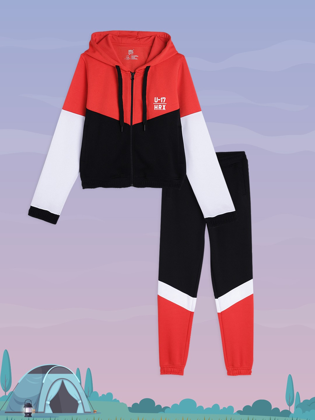 

HRX By Hrithik Roshan U-17 Active Girls High Risk Red Rapid-Dry Colourblocked Tracksuit