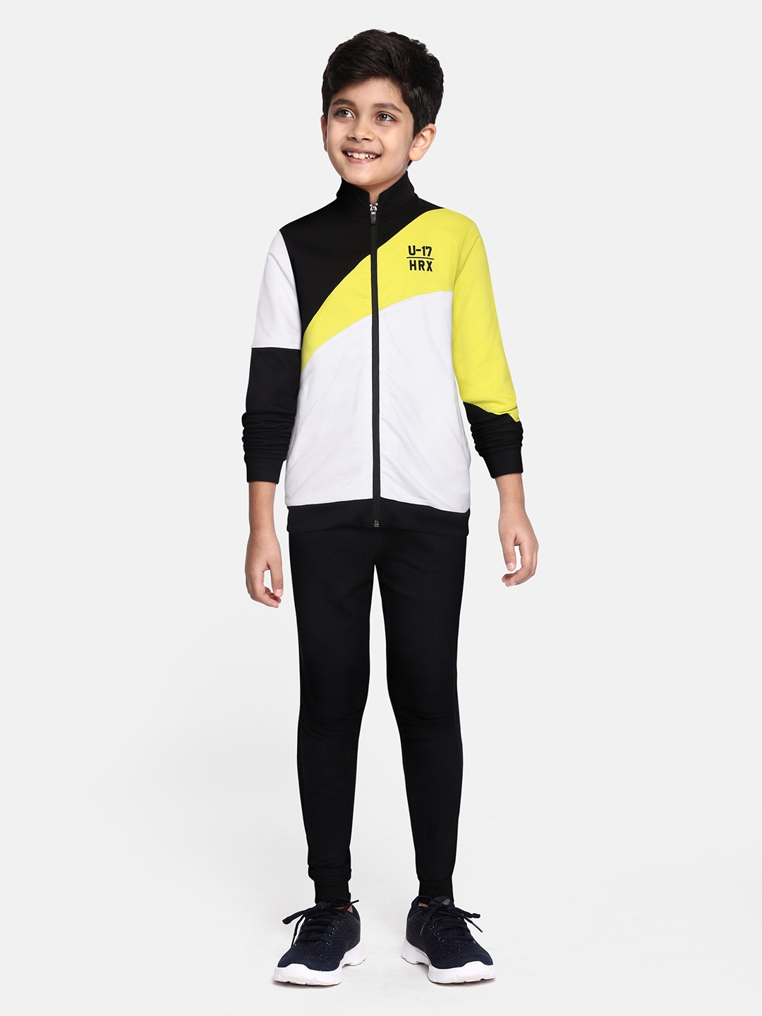 

HRX by Hrithik Roshan Boys White & Black Colourblocked Tracksuit