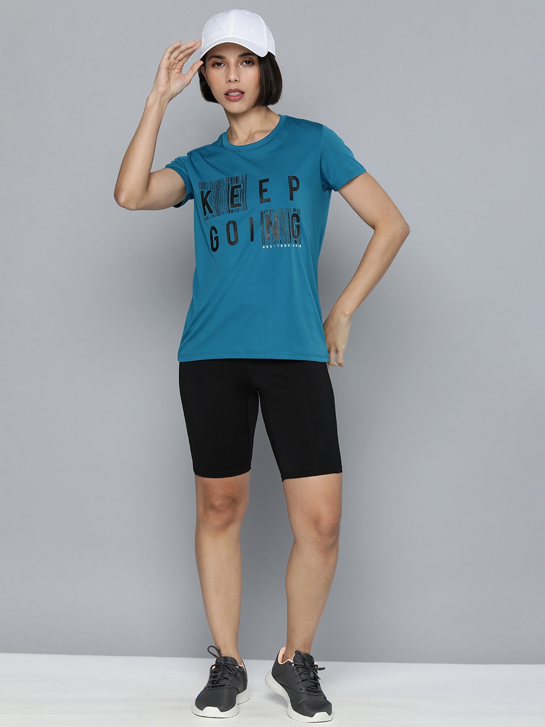 

HRX By Hrithik Roshan Women Blue Rapid-Dry Typography T-shirt
