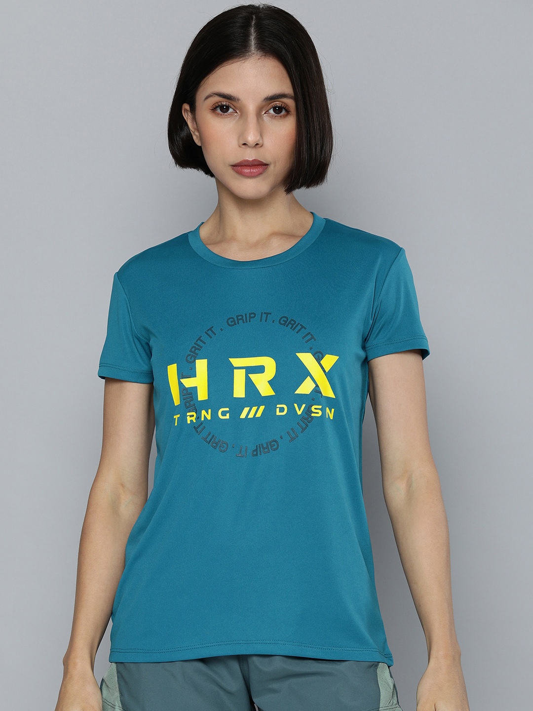 

HRX By Hrithik Roshan Women Blue Rapid-Dry Brand Carrier Training T-shirt