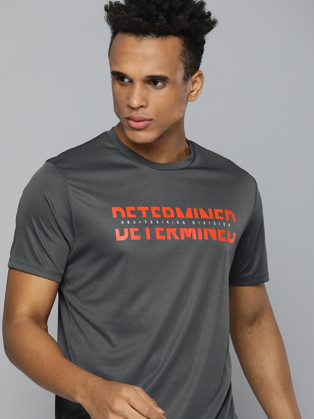 

HRX By Hrithik Roshan Training Men Anthra Melange Rapid-Dry Typography Tshirts, Grey