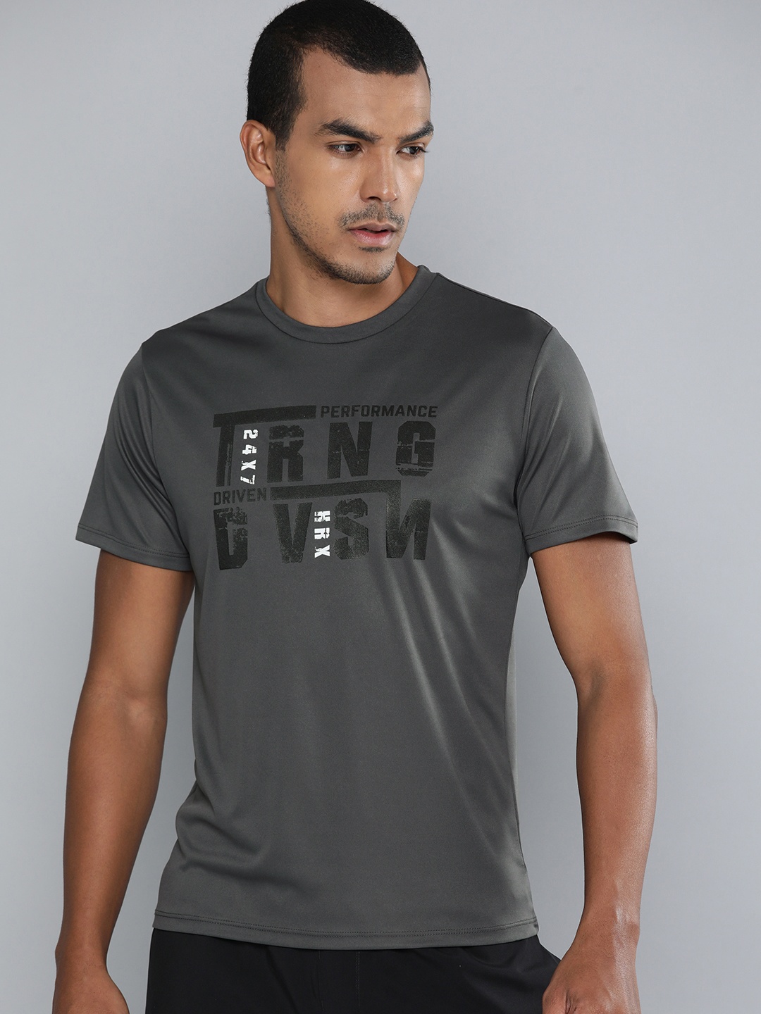 

HRX By Hrithik Roshan Training Men Anthra Melange Rapid-Dry Typography Tshirts, Grey melange