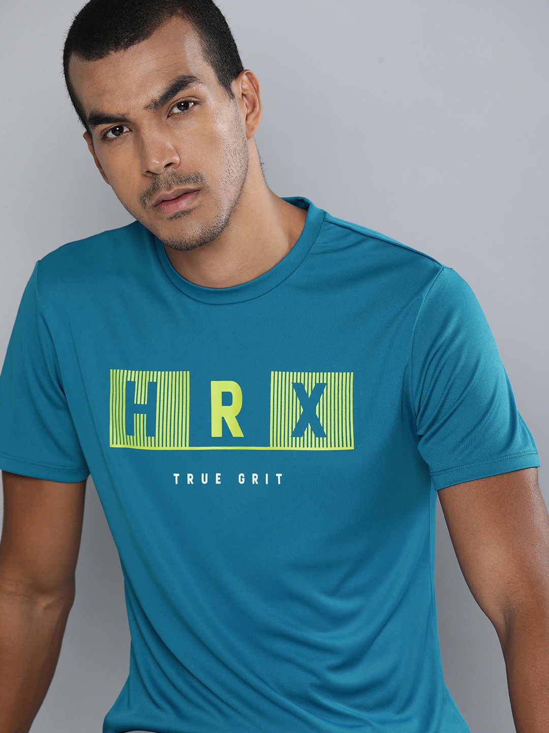 

HRX By Hrithik Roshan Training Men Blue Beast Rapid-Dry Brand Carrier Tshirts