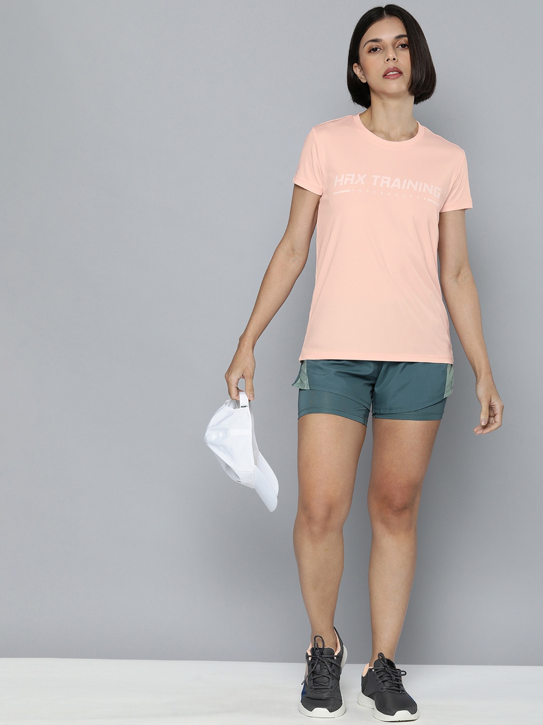 

HRX By Hrithik Roshan Women Peach-Coloured Rapid-Dry Brand Carrier Training T-shirt