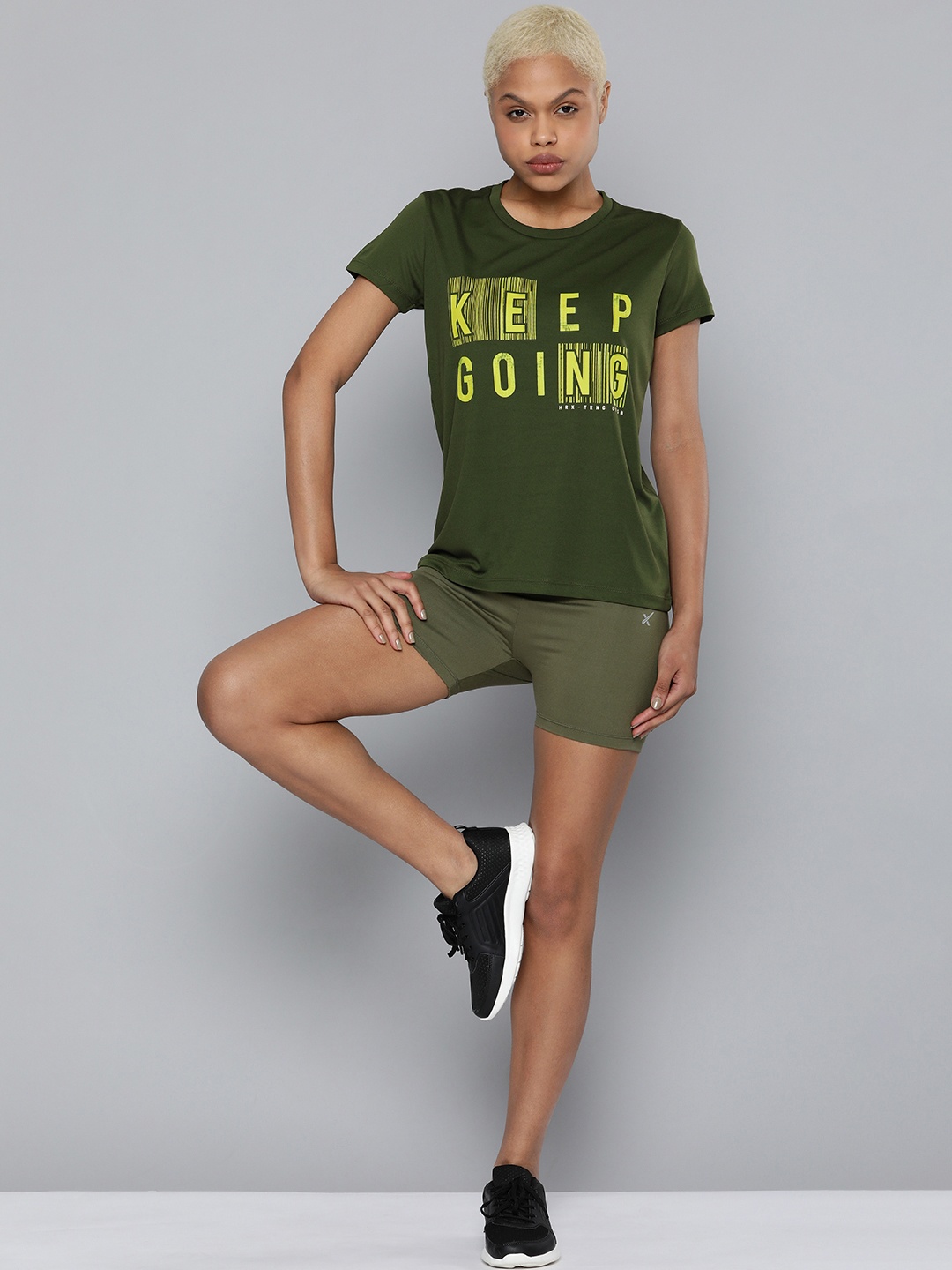 

HRX By Hrithik Roshan Training Women Kombu Green Rapid-Dry Typography Tshirts, Olive