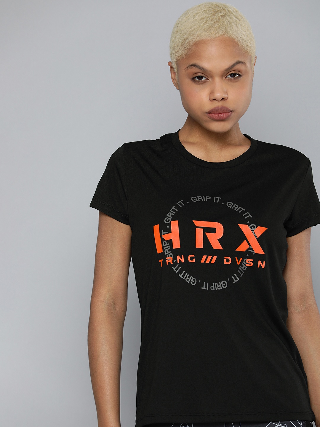 

HRX By Hrithik Roshan Training Women Jet Black Rapid-Dry Brand Carrier Tshirt