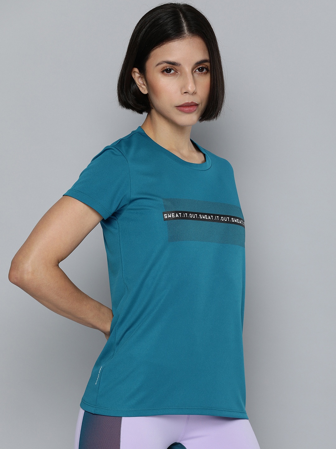 

HRX By Hrithik Roshan Women Blue Rapid-Dry Typography T-shirt