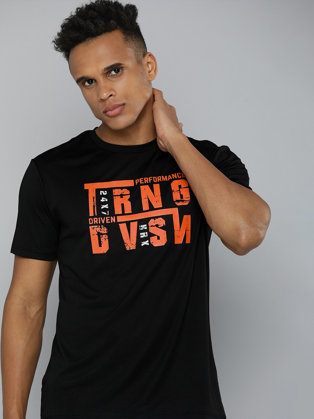 

HRX By Hrithik Roshan Men Jet Black Rapid-Dry Typography Printed Training T-shirt