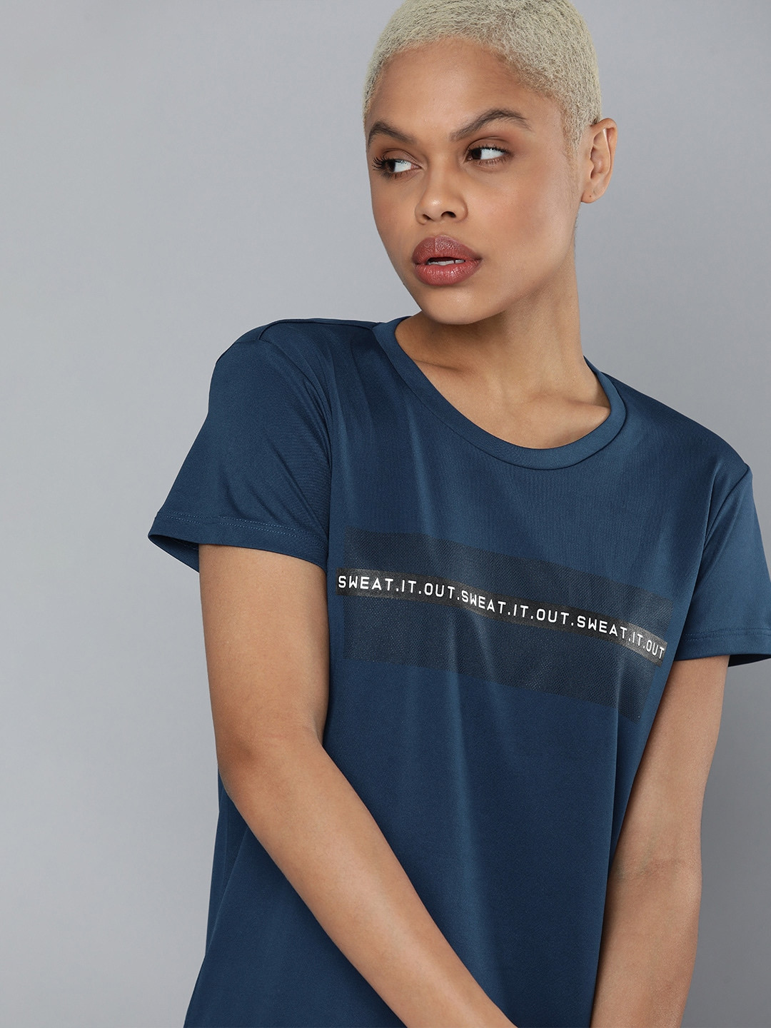 

HRX By Hrithik Roshan Training Women Estate Blue Rapid-Dry Typography T-shirt