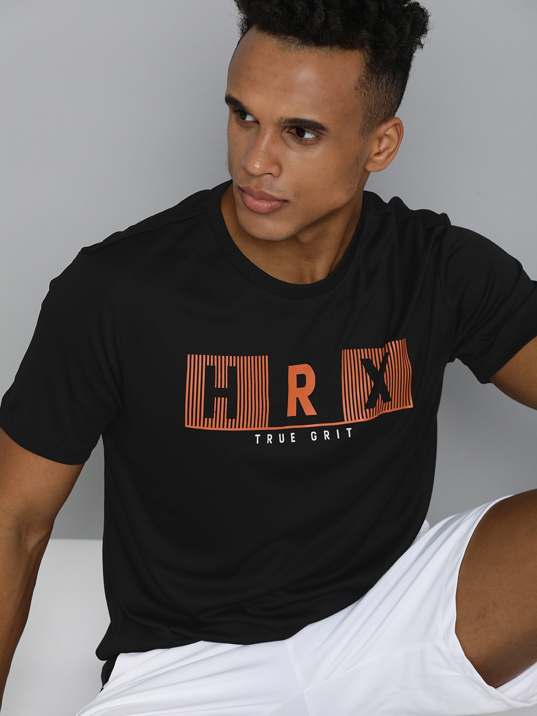 

HRX By Hrithik Roshan Training Men Jet Black Rapid-Dry Brand Carrier T-shirt
