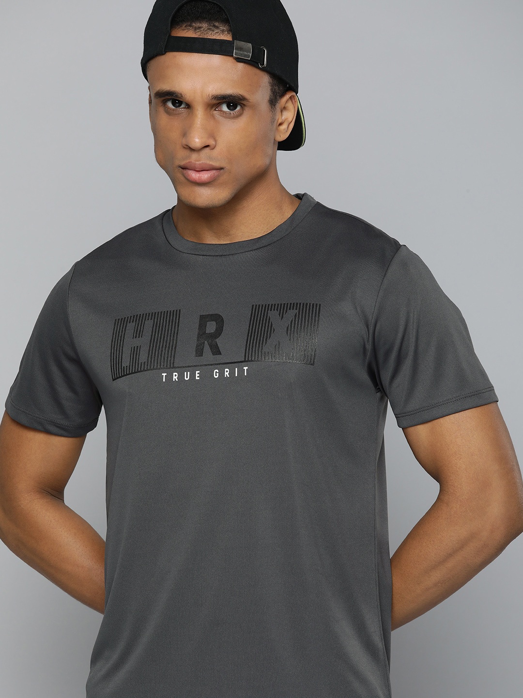

HRX By Hrithik Roshan Training Men Anthra Melange Rapid-Dry Graphic Tshirts, Grey