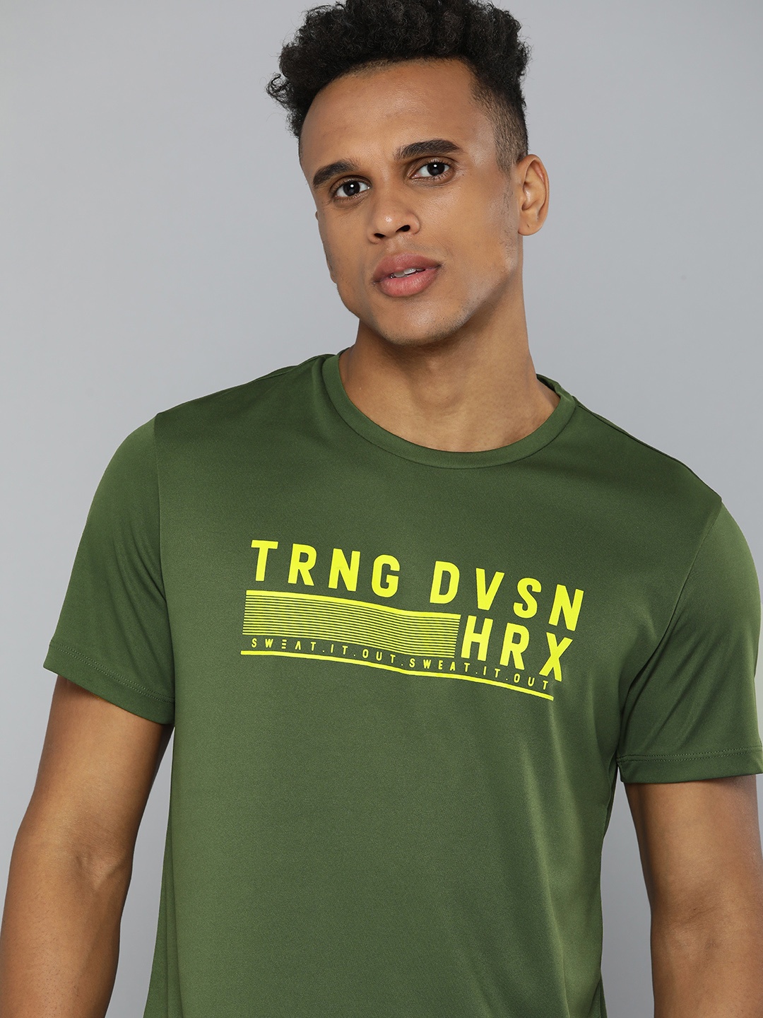 

HRX By Hrithik Roshan Training Men Kombu Green Rapid-Dry Typography Printed T-shirt, Olive