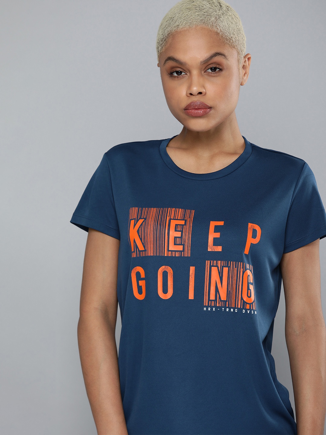 

HRX By Hrithik Roshan Training Women Estate Blue Rapid-Dry Typography T-shirt