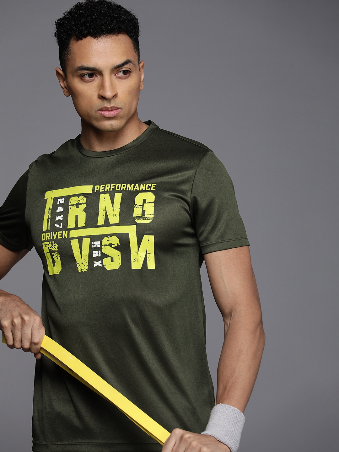 

HRX by Hrithik Roshan Men Brand Logo Printed Training Rapid-Dry T-shirt, Olive