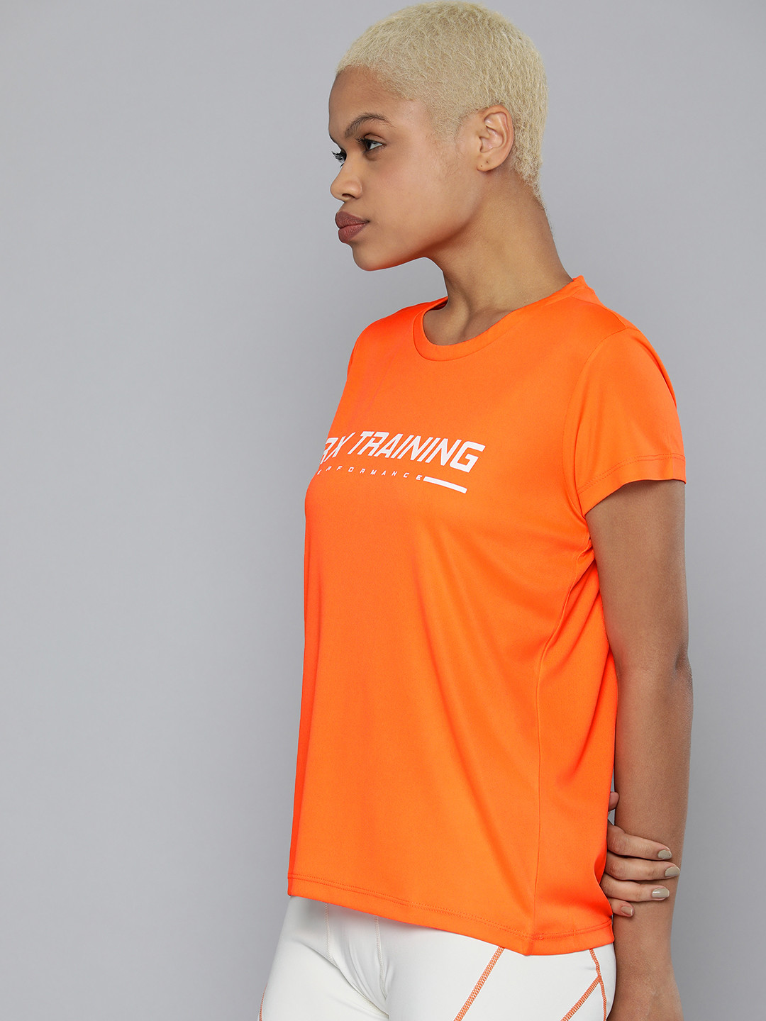 

HRX By Hrithik Roshan Training Women Neon Orange Rapid-Dry Brand Carrier Tshirts