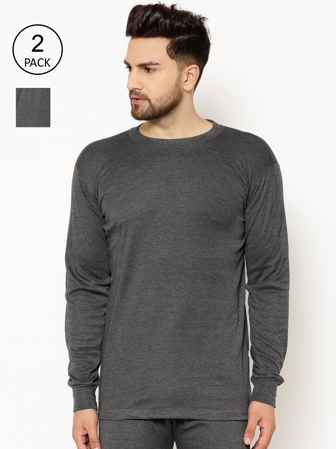

VIMAL JONNEY Men Pack Of 2 Solid Thermal Tops, Black