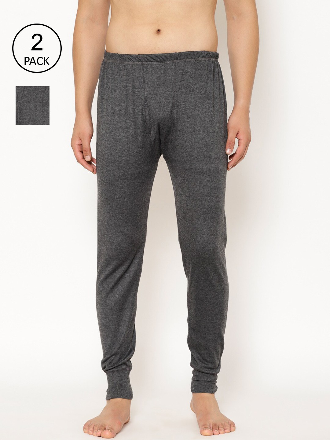 

VIMAL JONNEY Men Pack Of 2 Grey Thermal Bottoms