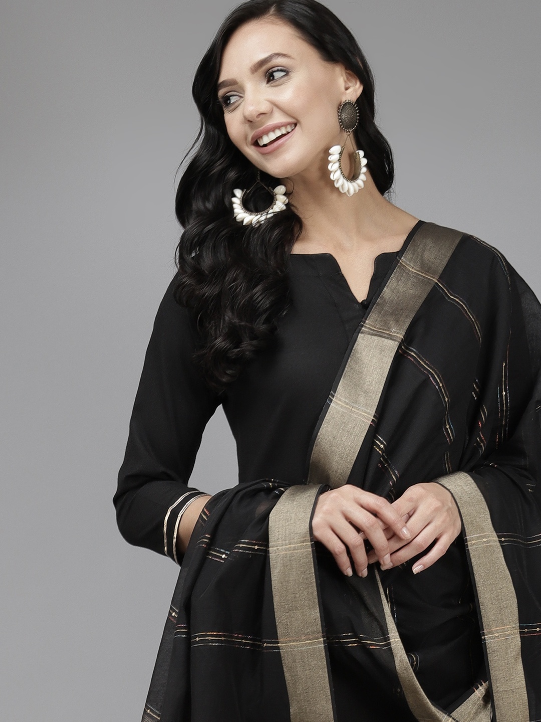 

Indo Era Women Black Regular Gotta Patti Liva Kurta with Palazzos & Dupatta