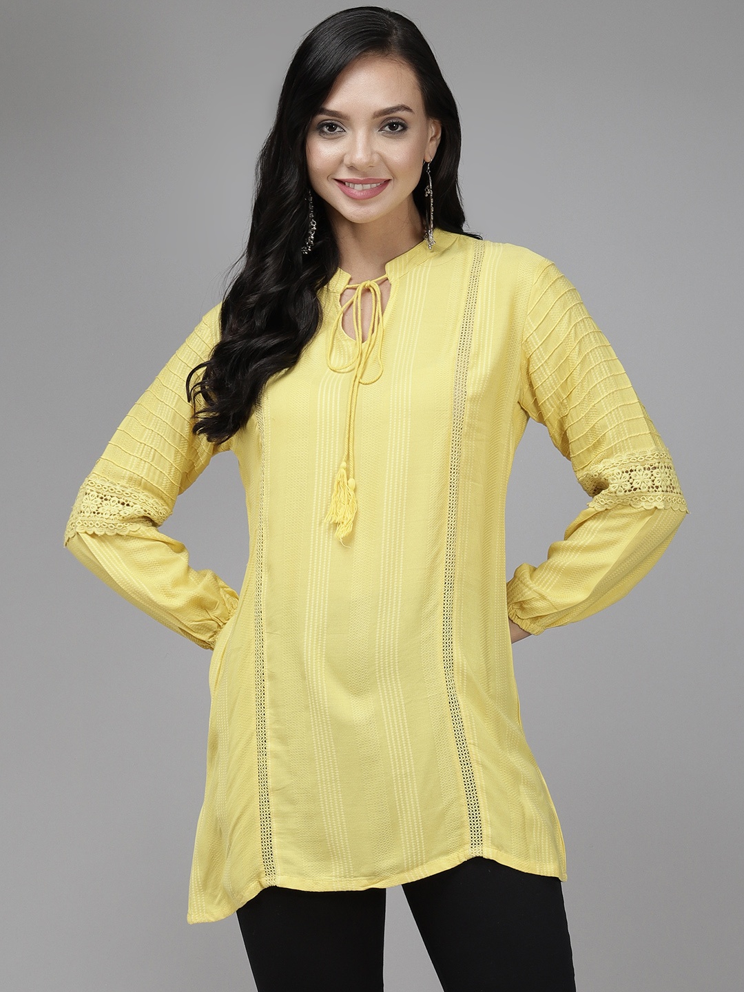 

Indo Era Yellow Striped Kurti