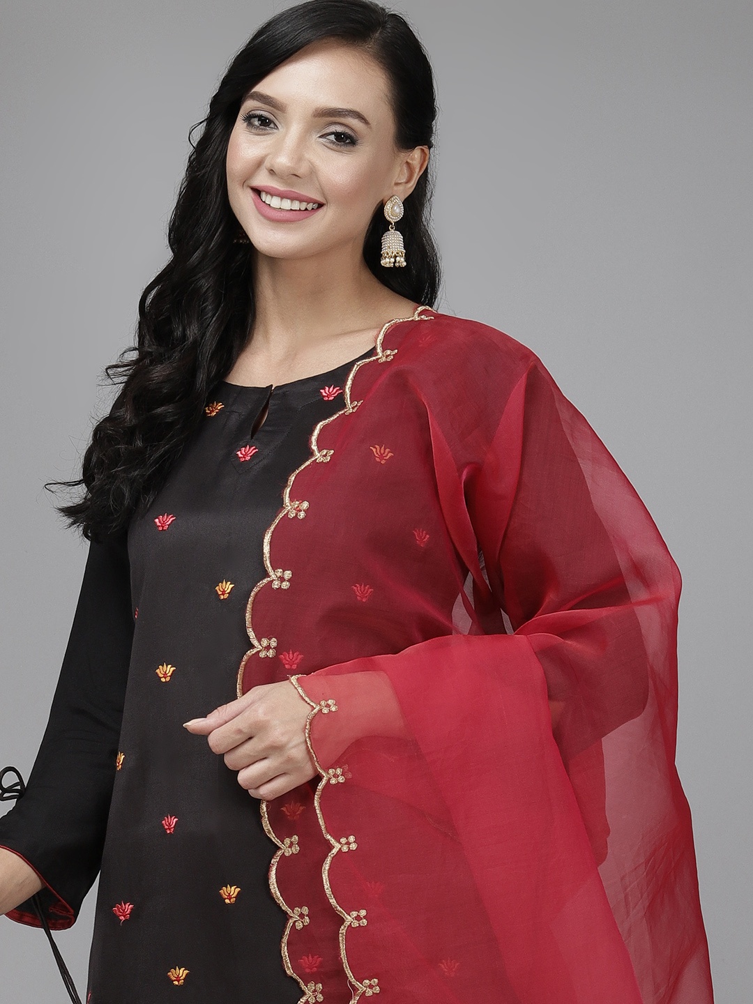 

Indo Era Women Black Ethnic Motifs Embroidered Gotta Patti Kurta with Palazzos & Dupatta