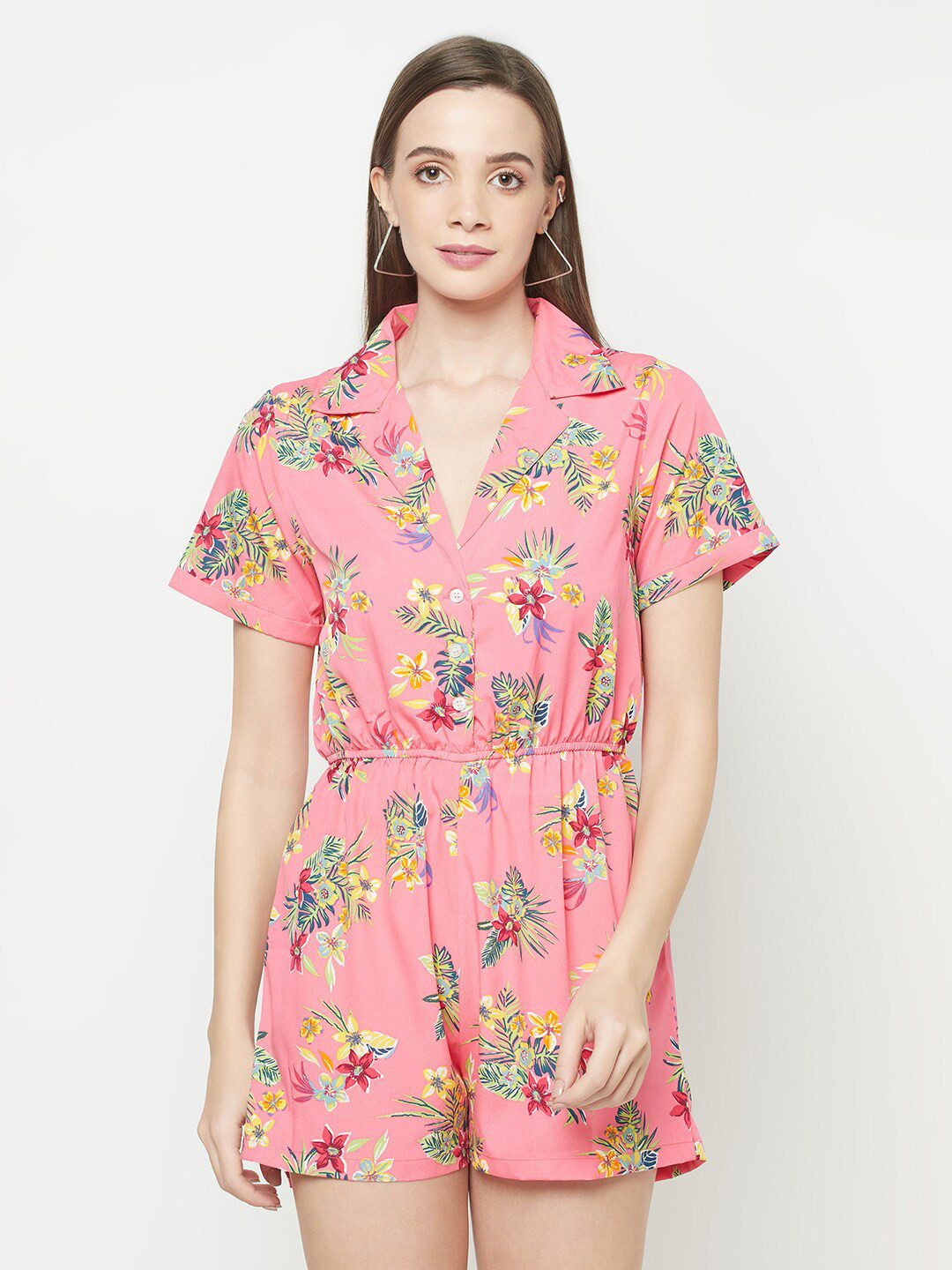 

Purple State Women Pink Floral Printed Playsuit
