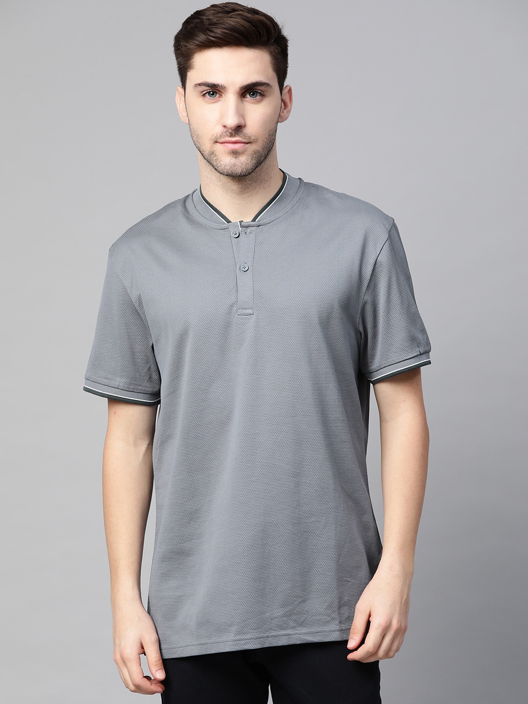 

Marks & Spencer Men Grey Henley Neck T-shirt