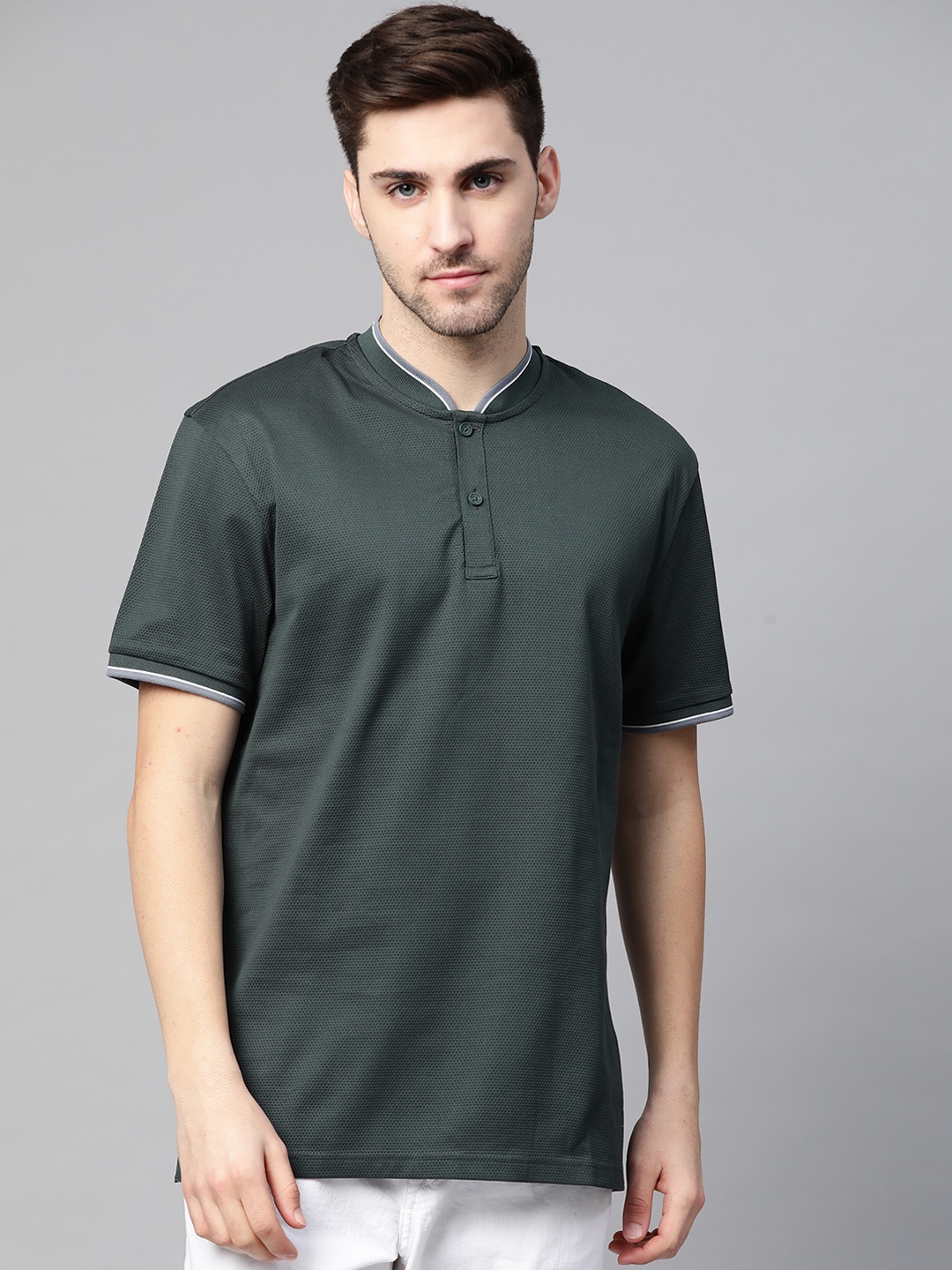 

Marks & Spencer Men Green Henley Neck T-shirt
