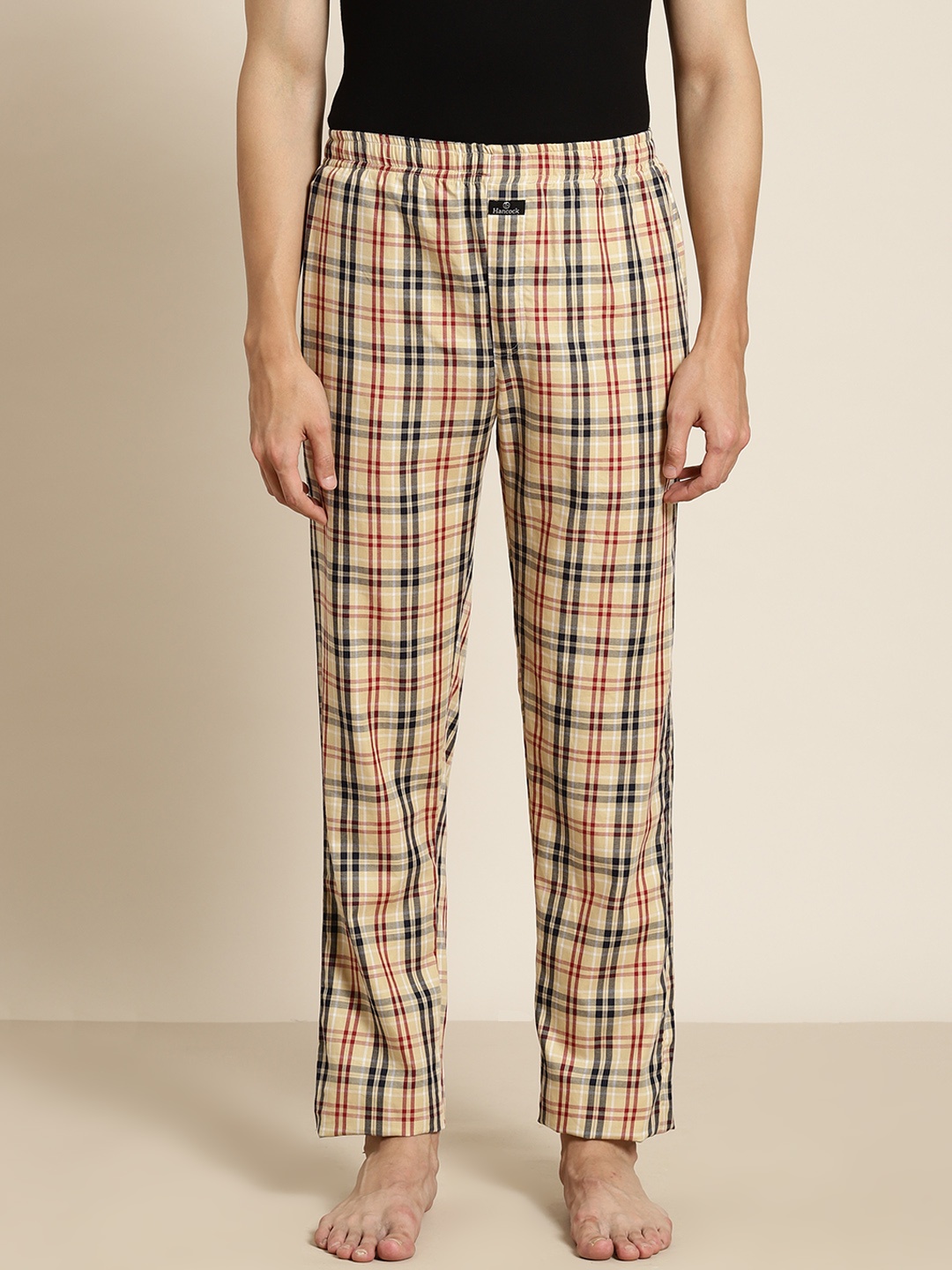 

Hancock Men Beige & Red Checked Pure Cotton Comfort Fit Lounge Pant