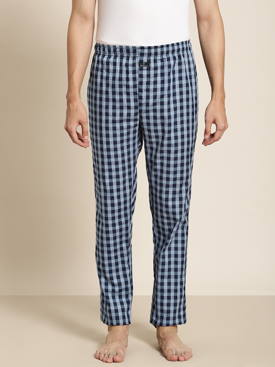 

Hancock Men Navy Blue Checked Pure Cotton Comfort Fit Lounge Pant