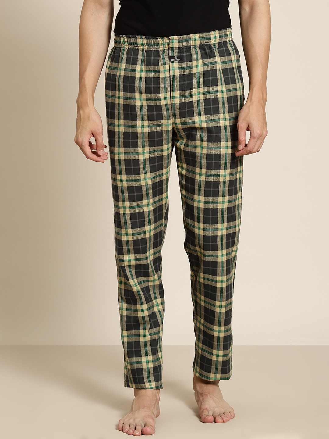 

Hancock Men Navy & Beige Checked Comfort Fit Lounge Pants, Navy blue