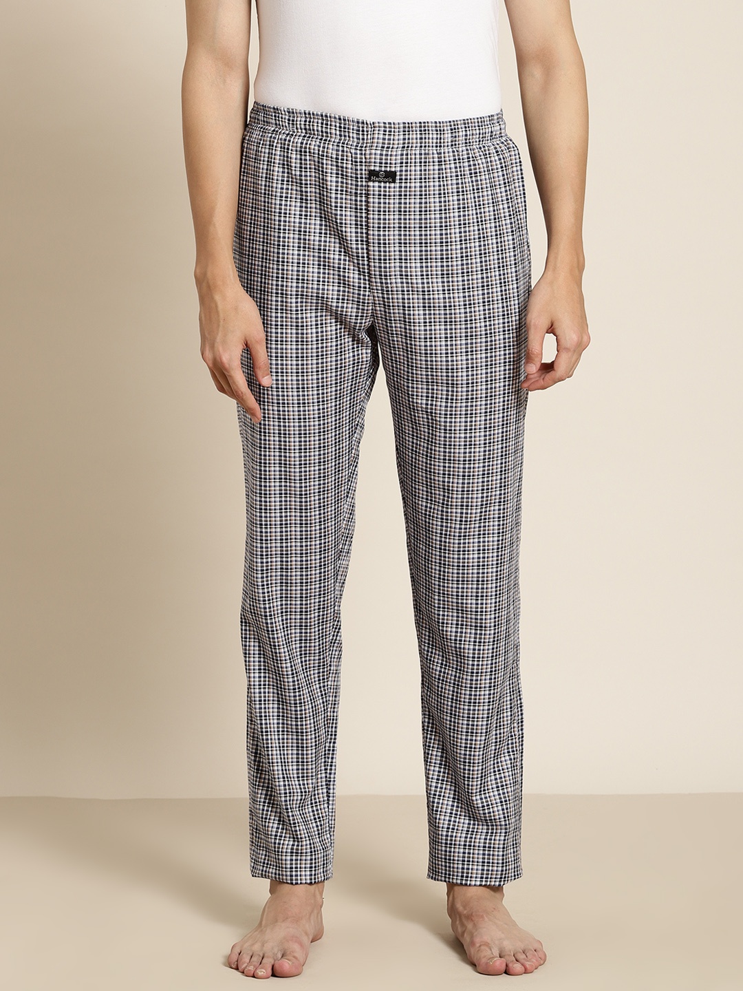 

Hancock Men Blue & White Checked Pure Cotton Comfort Fit Lounge Pant