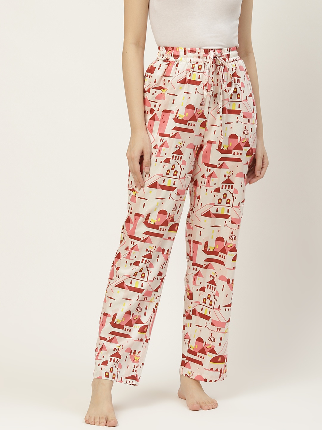 

Not Just Pyjamas Women White Printed Cotton Lounge Pants
