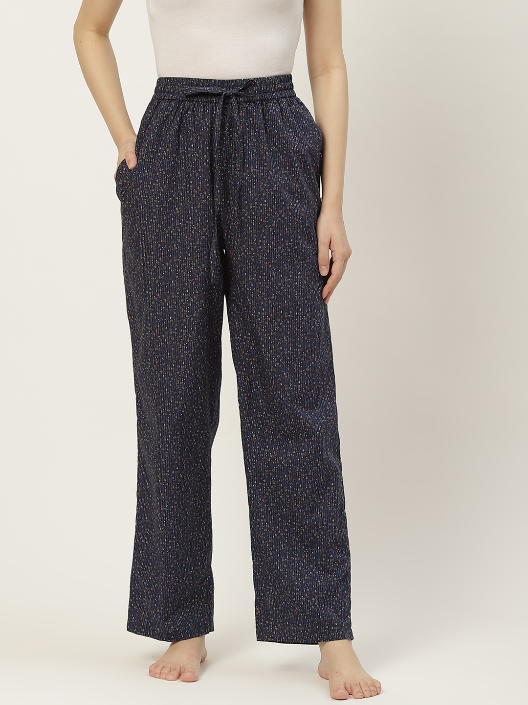 

Not Just Pyjamas Women Navy Blue Striped Cotton Lounge Pants