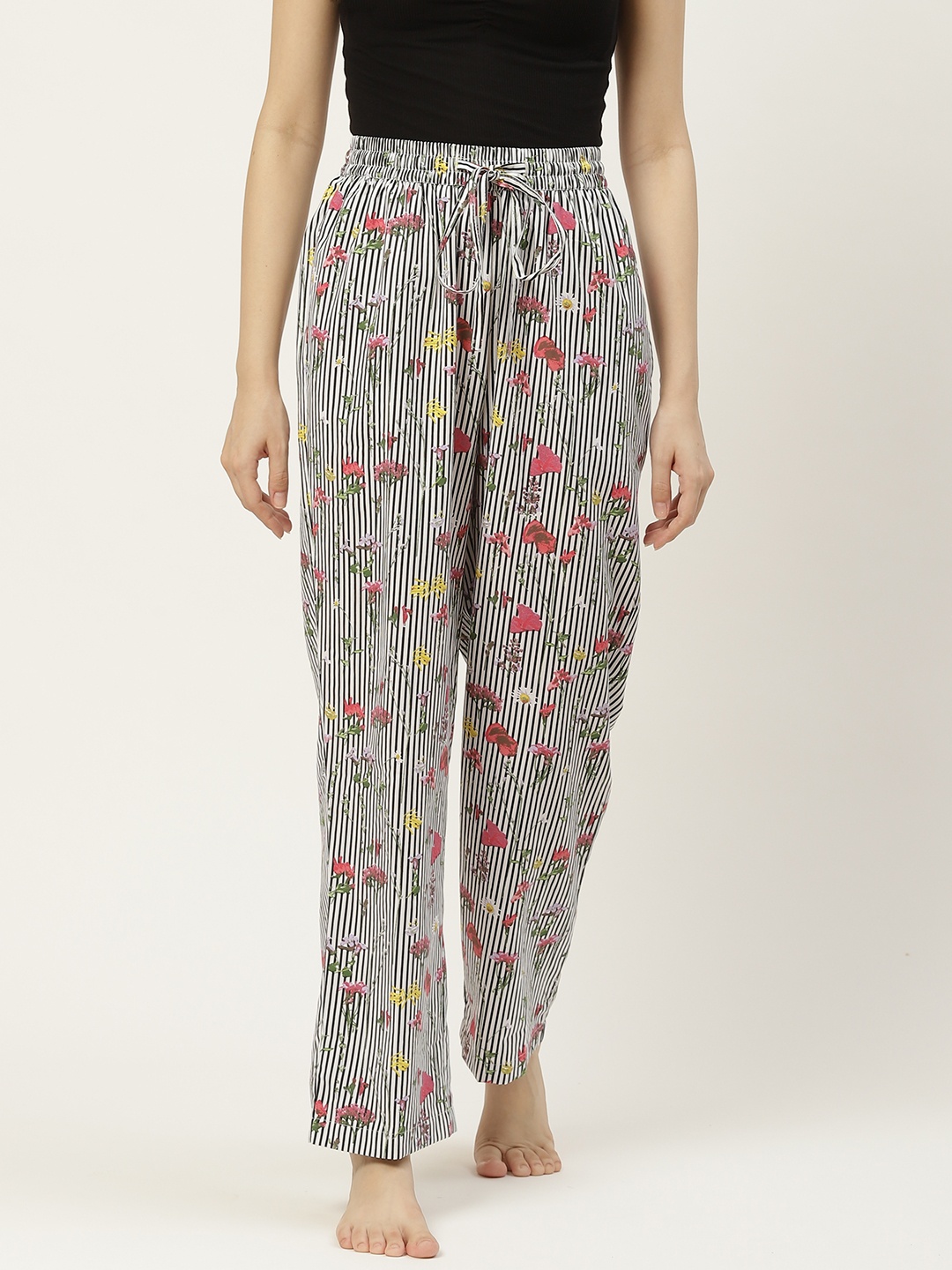 

Not Just Pyjamas Women White & Multicoloured Printed cotton Lounge Pants