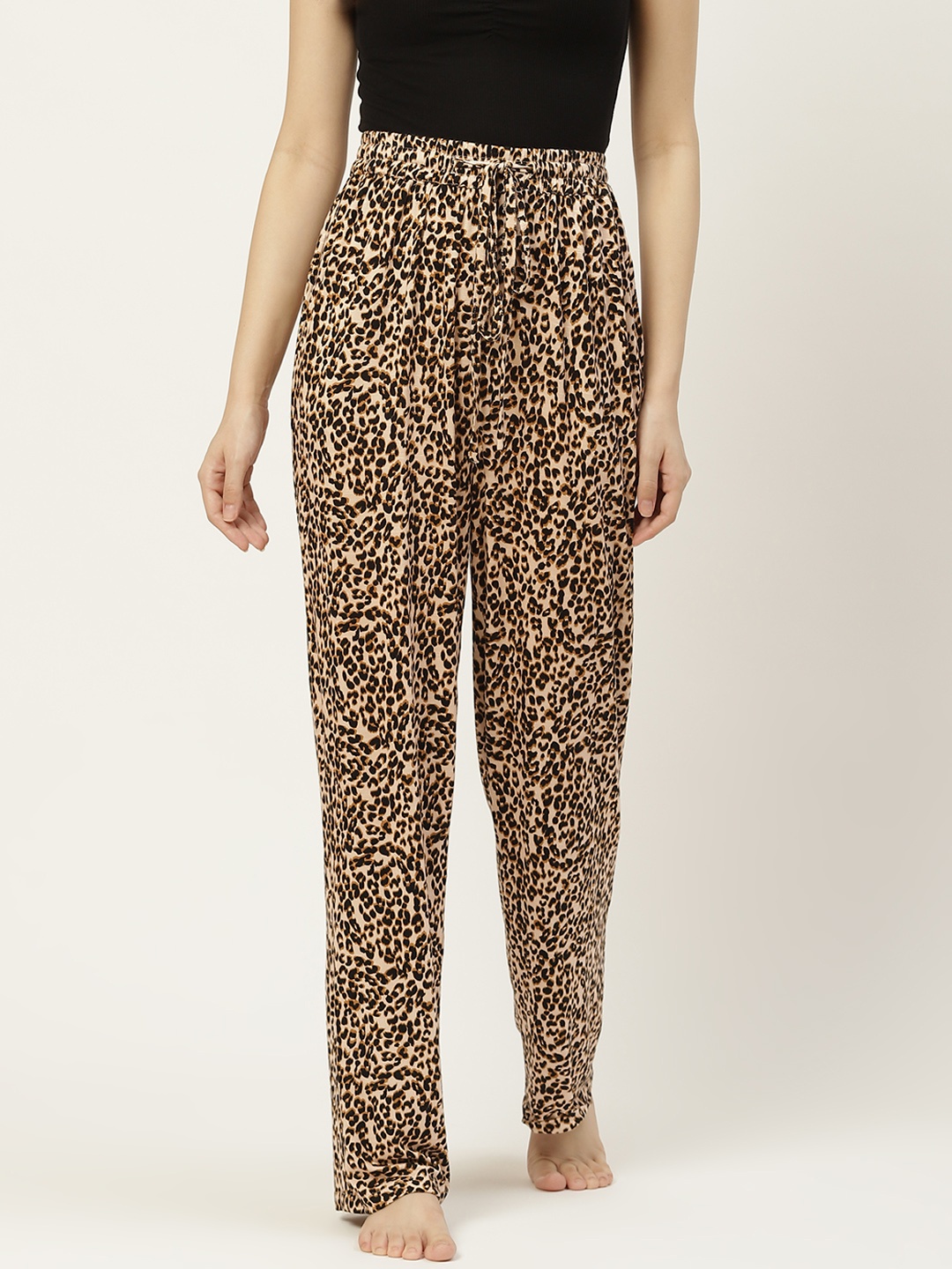 

Not Just Pyjamas Women Beige & Brown Animal Skin Printed Cotton Lounge Pants